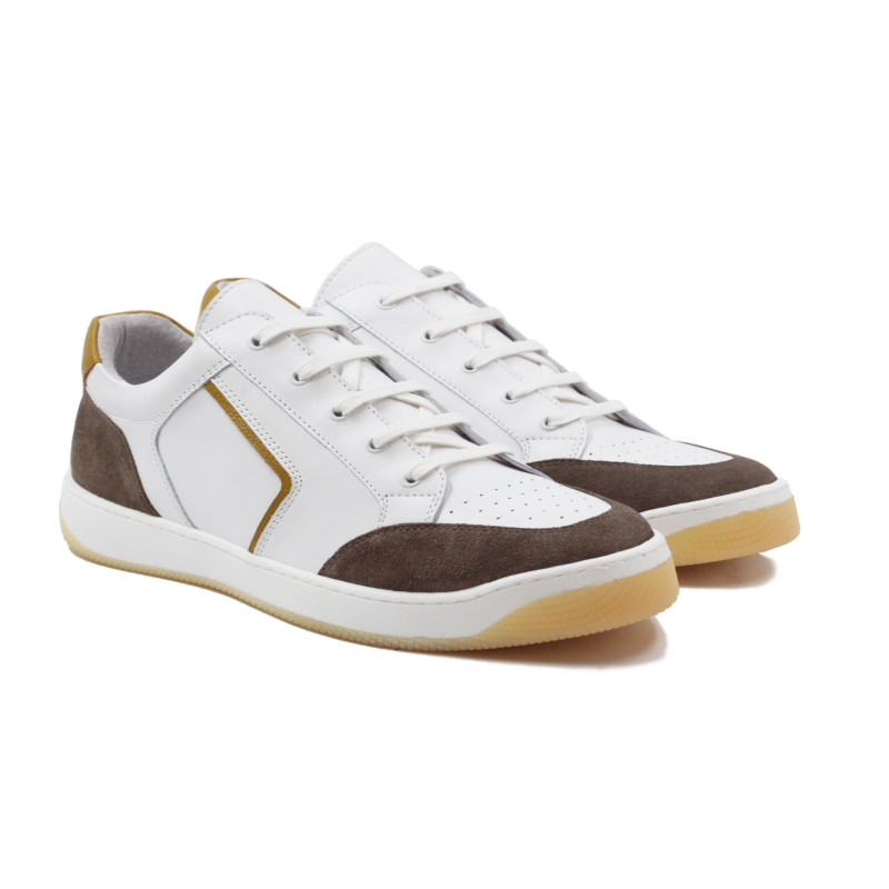 baskets retro homme cuir blanc & taupe jules & jenn
