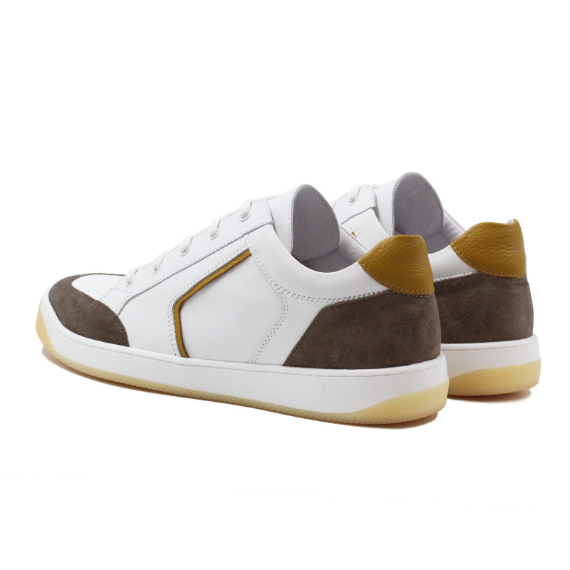vue arriere baskets retro homme cuir blanc & taupe jules & jenn