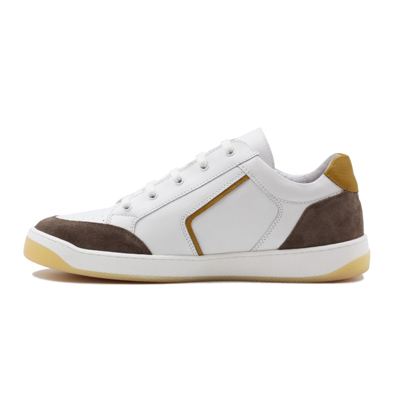 vue interieur baskets retro homme cuir blanc & taupe jules & jenn