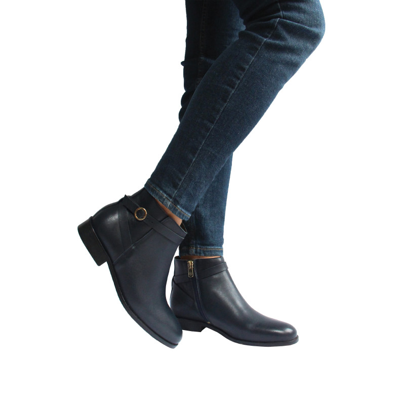 vue portee bottines cavalières plates cuir bleu jules & jenn
