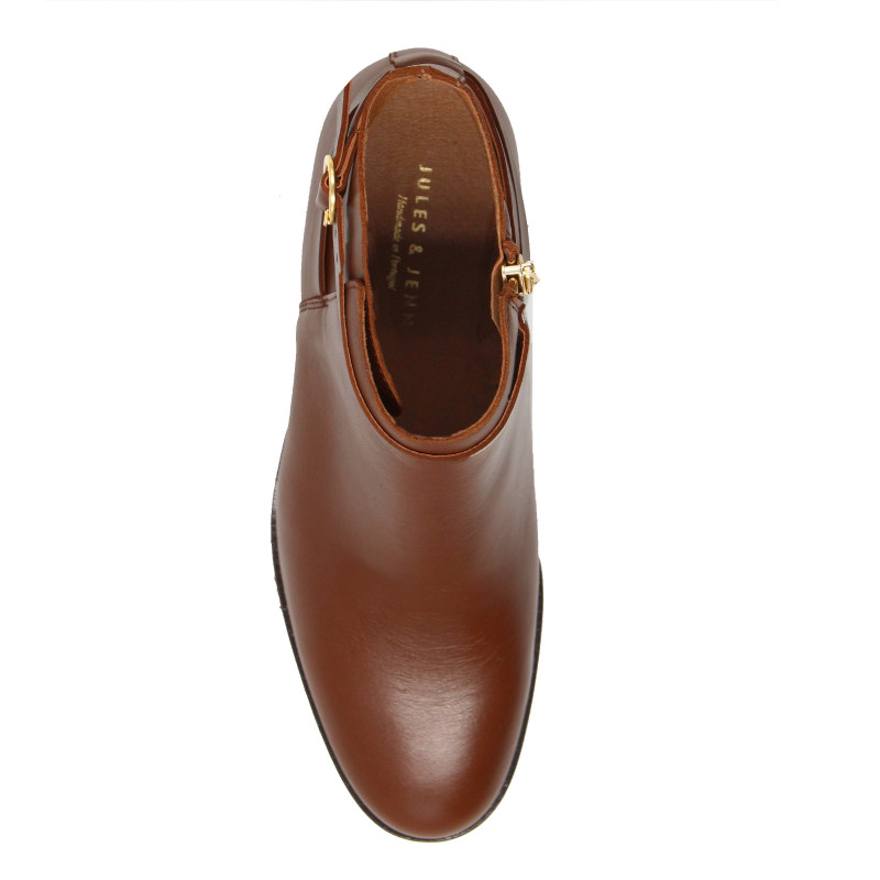vue dessus bottines cavalieres plates cuir camel jules & jenn