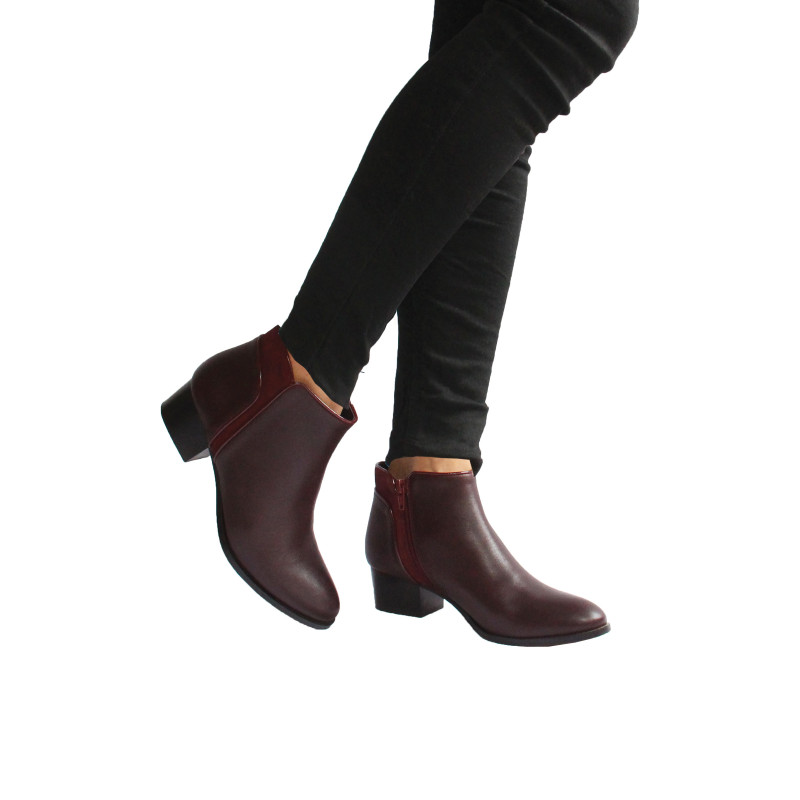 vue portee bottines moyen talon cuir bordeaux jules & jenn