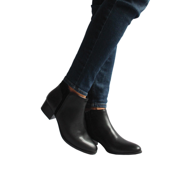 vue portee bottines moyen talon cuir noir jules & jenn