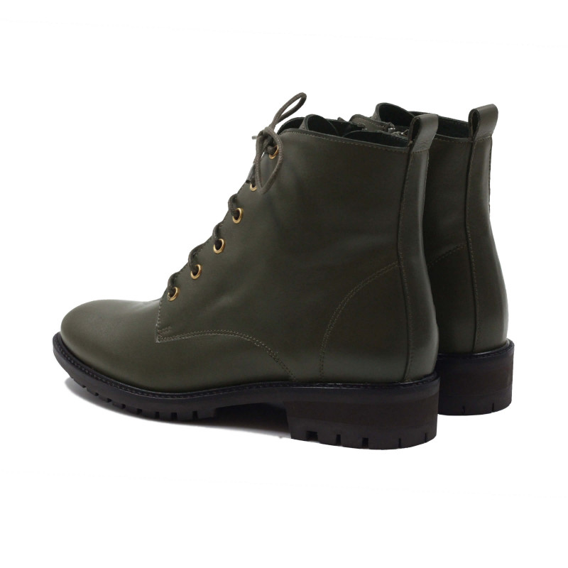 vue arriere bottines plates a lacets cuir kaki jules & jenn