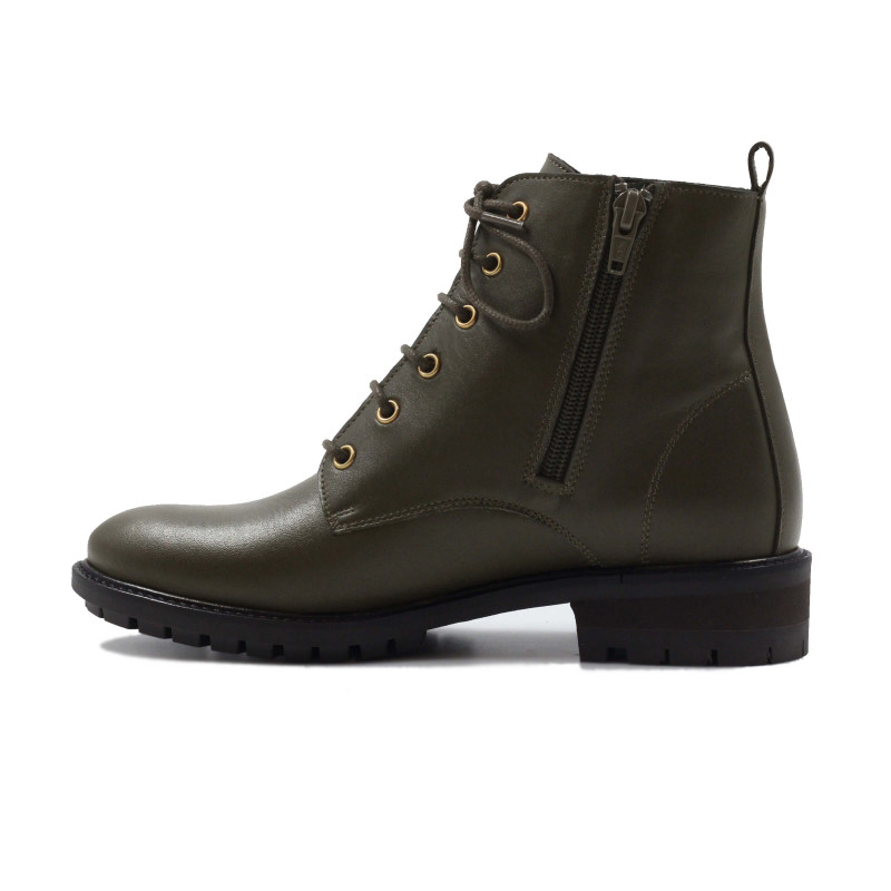 vue interieur bottines plates a lacets cuir kaki jules & jenn