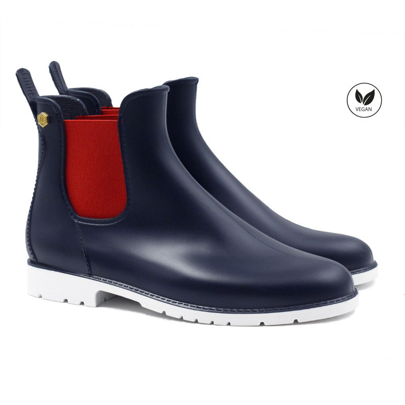 bottines de pluie caoutchouc bleu & rouge jules & jenn