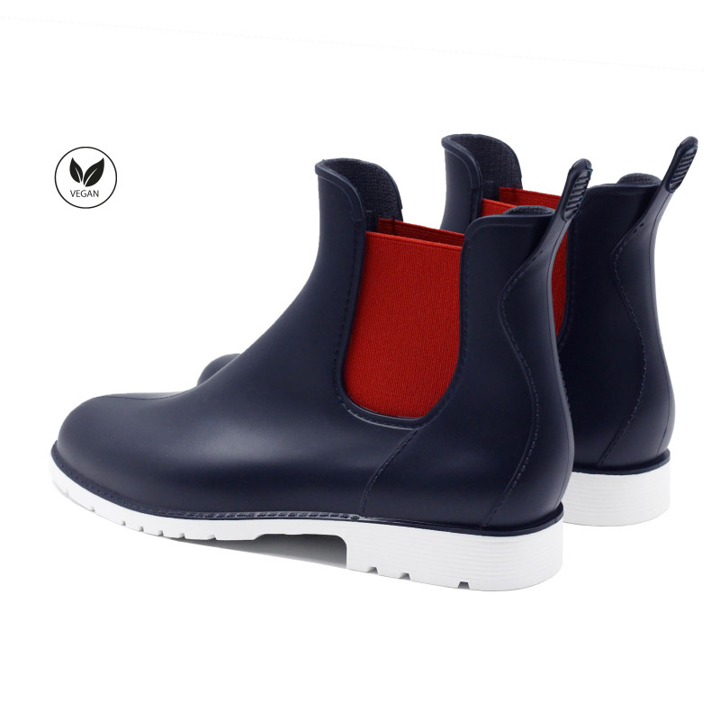 vue arriere bottines de pluie caoutchouc bleu & rouge jules & jenn