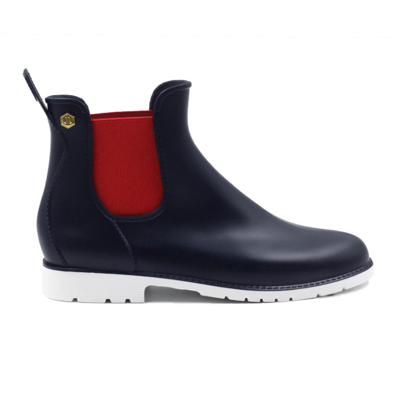 vue exterieur bottines de pluie caoutchouc bleu & rouge jules & jenn