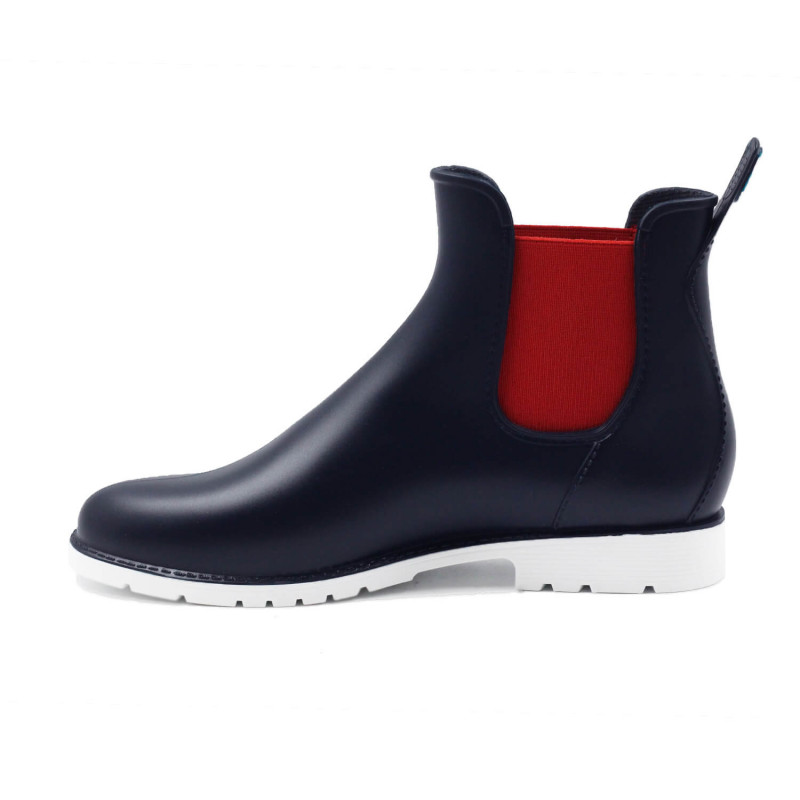 vue interieur bottines de pluie caoutchouc bleu & rouge jules & jenn