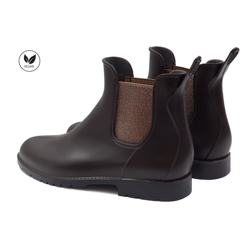 vue arriere bottines de pluie caoutchouc marron & bronze jules & jenn