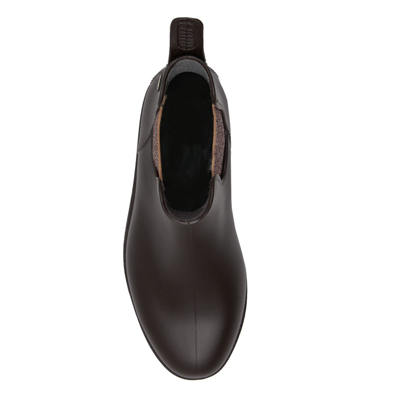 vue dessus bottines de pluie caoutchouc marron & bronze jules & jenn