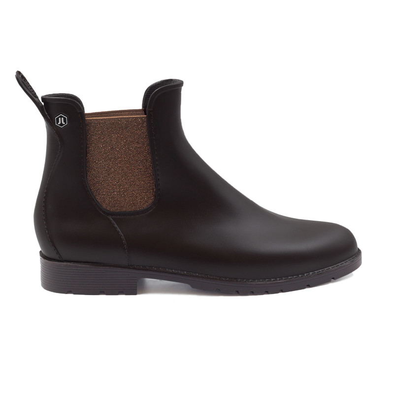 vue exterieur bottines de pluie caoutchouc marron & bronze jules & jenn
