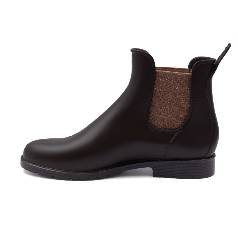 vue interieur bottines de pluie caoutchouc marron & bronze jules & jenn