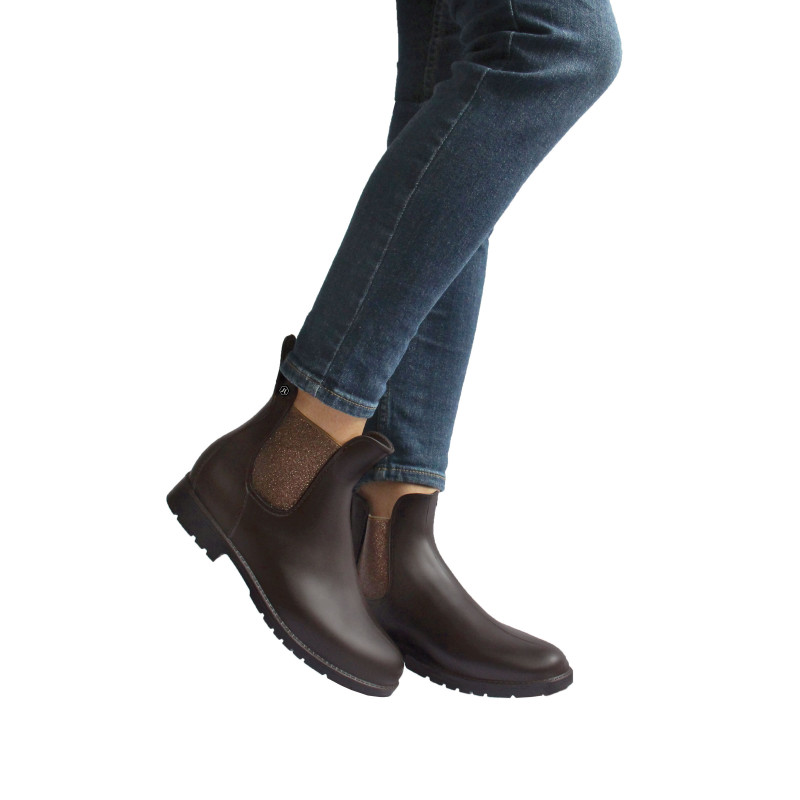 vue portee bottines pluie caoutchouc marron bronze jules & jenn