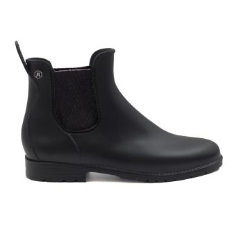 vue profil bottines de pluie caoutchouc noir argente jules jenn