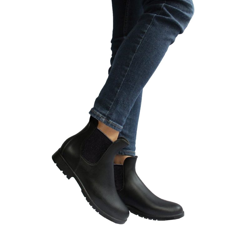 vue portee bottines de pluie caoutchouc noir argente jules jenn