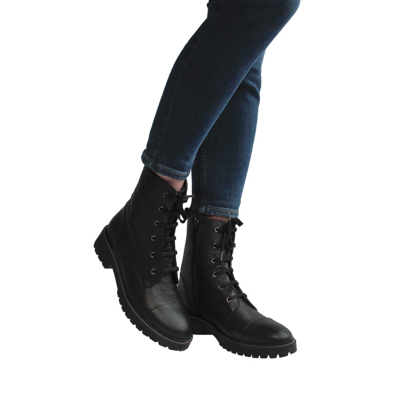 vue portee bottines ranger cuir graine noir jules & jenn