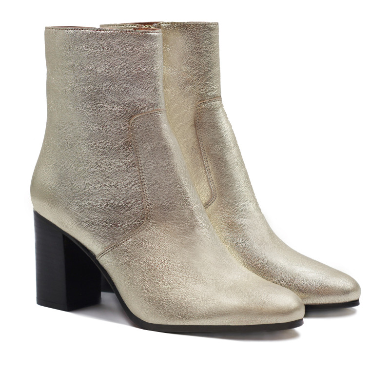 bottines talon essentielles cuir metallise dore