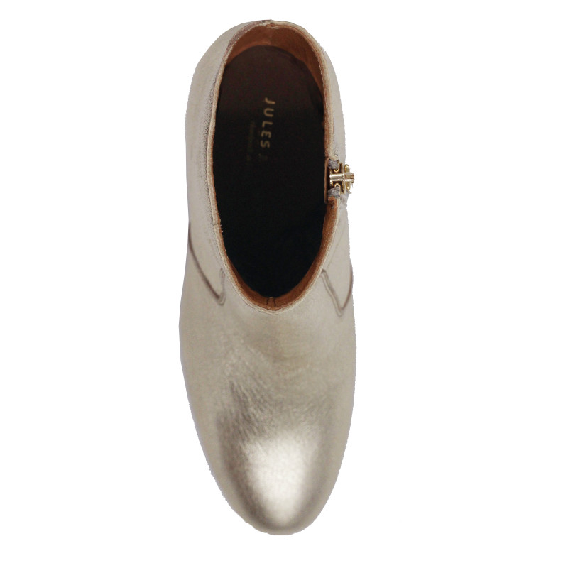 vue dessus bottines talon essentielles cuir metallise dore