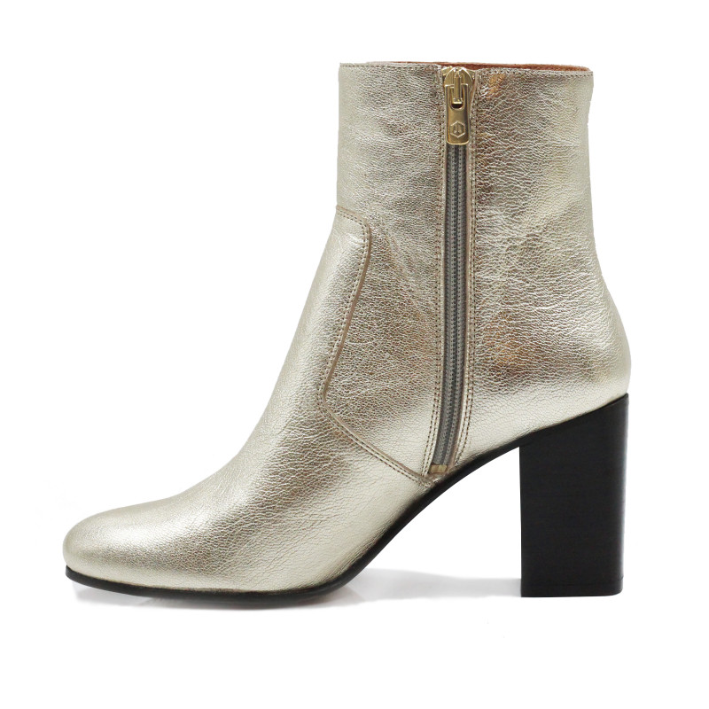 vue interieur bottines talon essentielles cuir metallise dore