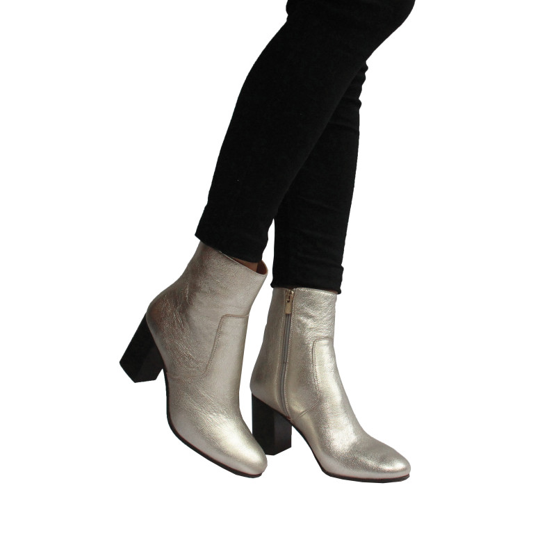 vue portee bottines talon essentielles cuir metallise dore jules & jenn