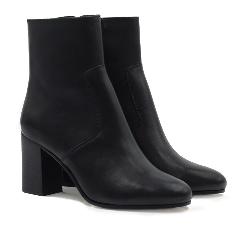 bottines talon essentielles cuir noir