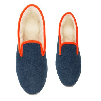 vue dessus charentaises bleu denim orange jules & jenn