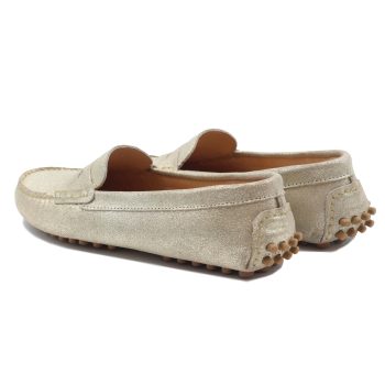 vue arriere mocassins cuir daim metallise dore jules & jenn