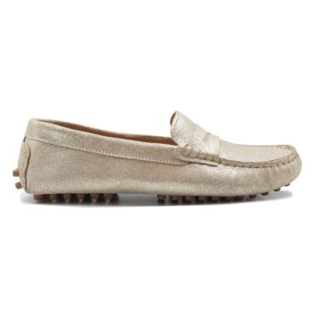 vue exterieur mocassins cuir daim metallise dore jules & jenn