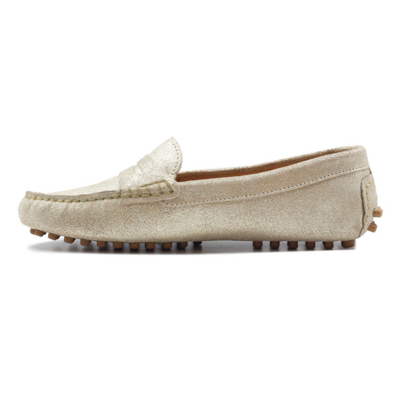 vue interieur mocassins cuir daim metallise dore jules & jenn