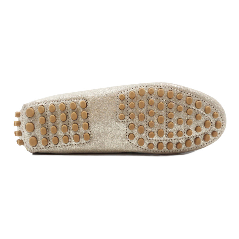 vue dessous mocassins cuir daim metallise dore jules & jenn