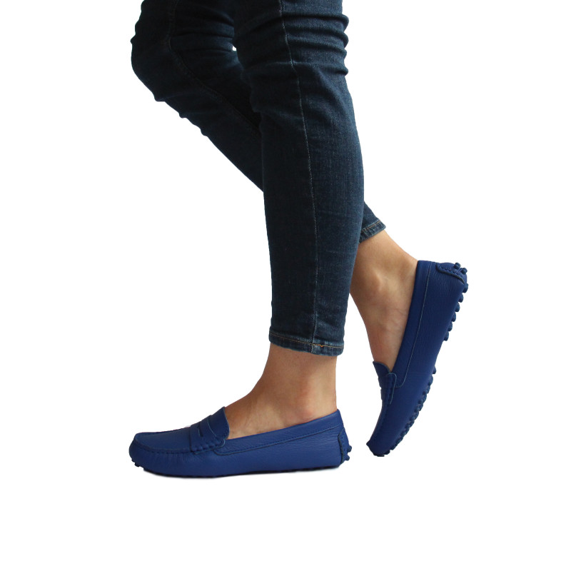 vue portee mocassins cuir graine bleu royal jules & jenn
