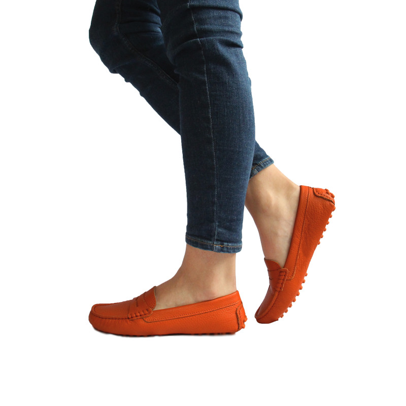 vue portee mocassins cuir graine orange jules & jenn