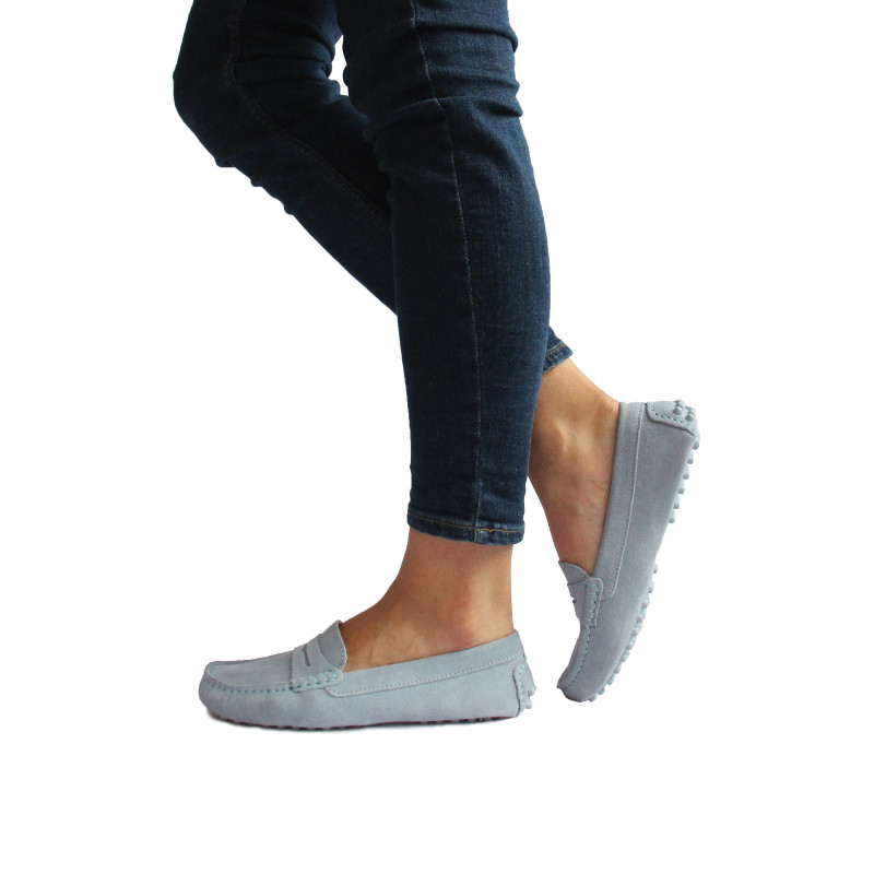 vue portee mocassins cuir daim bleu clair jules & jenn