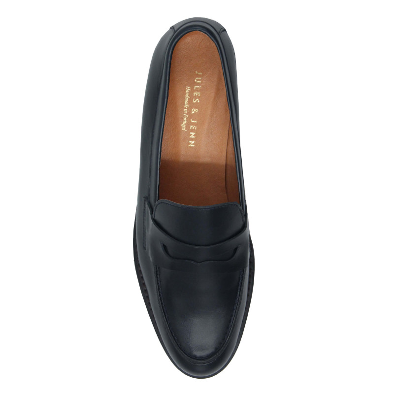 vue dessus mocassins femme cuir bleu jules & jenn