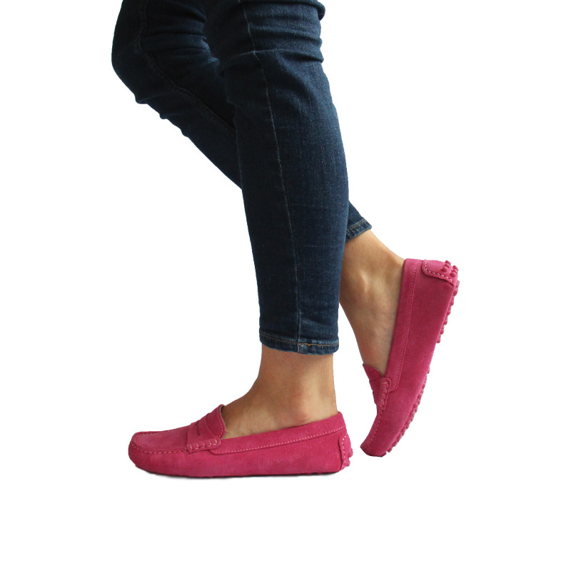 vue portee mocassins cuir daim fushia jules & jenn