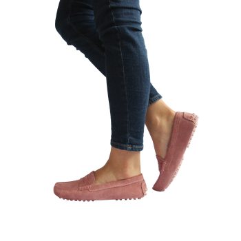 vue portee mocassins cuir daim rose jules & jenn
