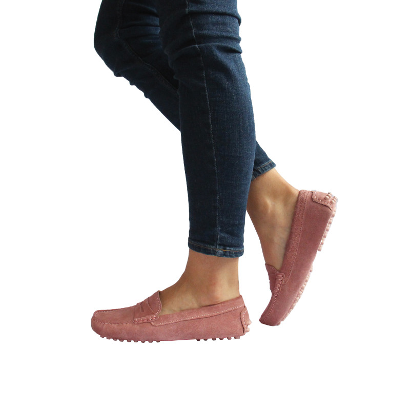 vue portee mocassins cuir daim rose jules & jenn
