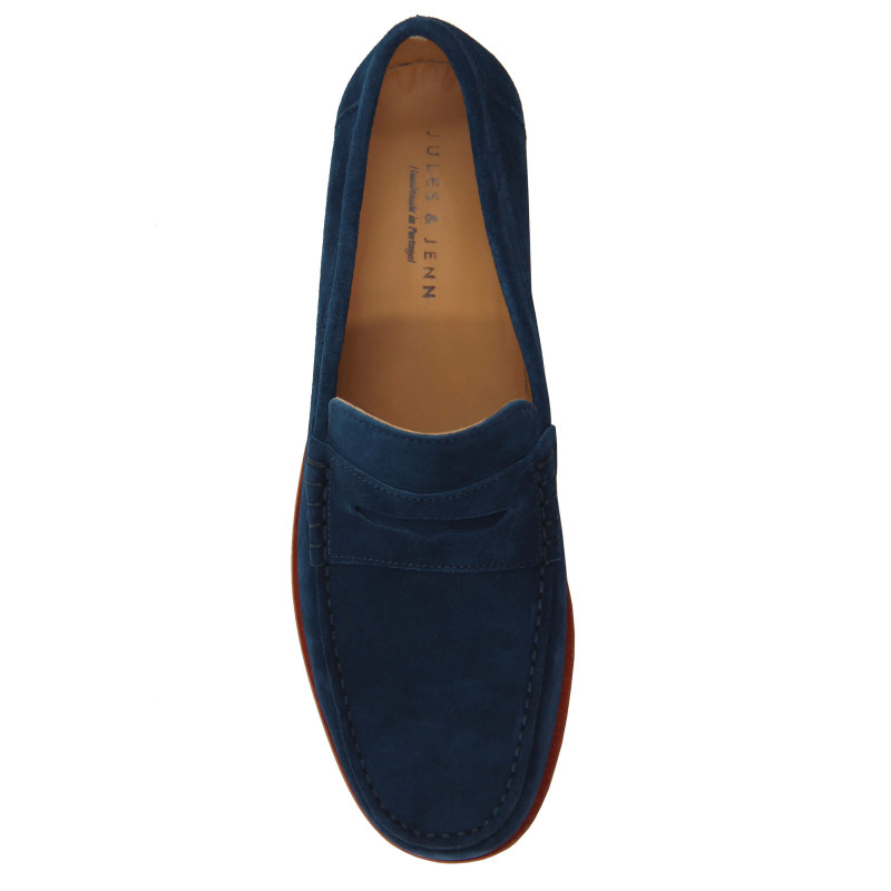 vue dessus mocassins urbains cuir daim bleu jules & jenn
