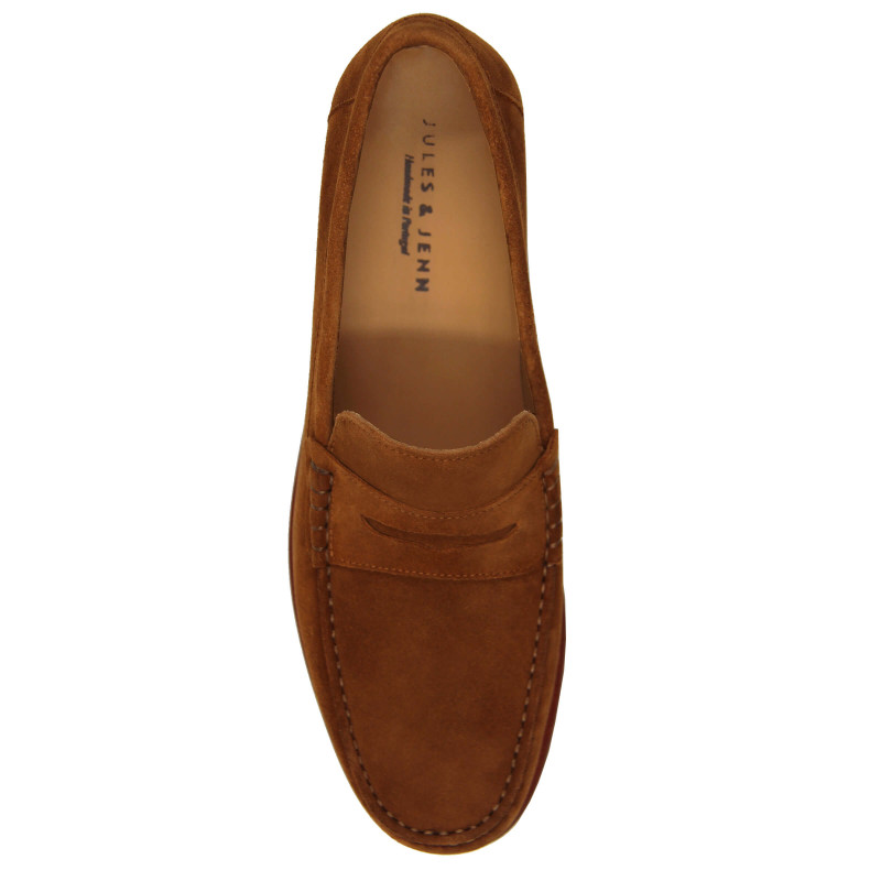 vue dessus mocassins urbains cuir daim cognac jules & jenn