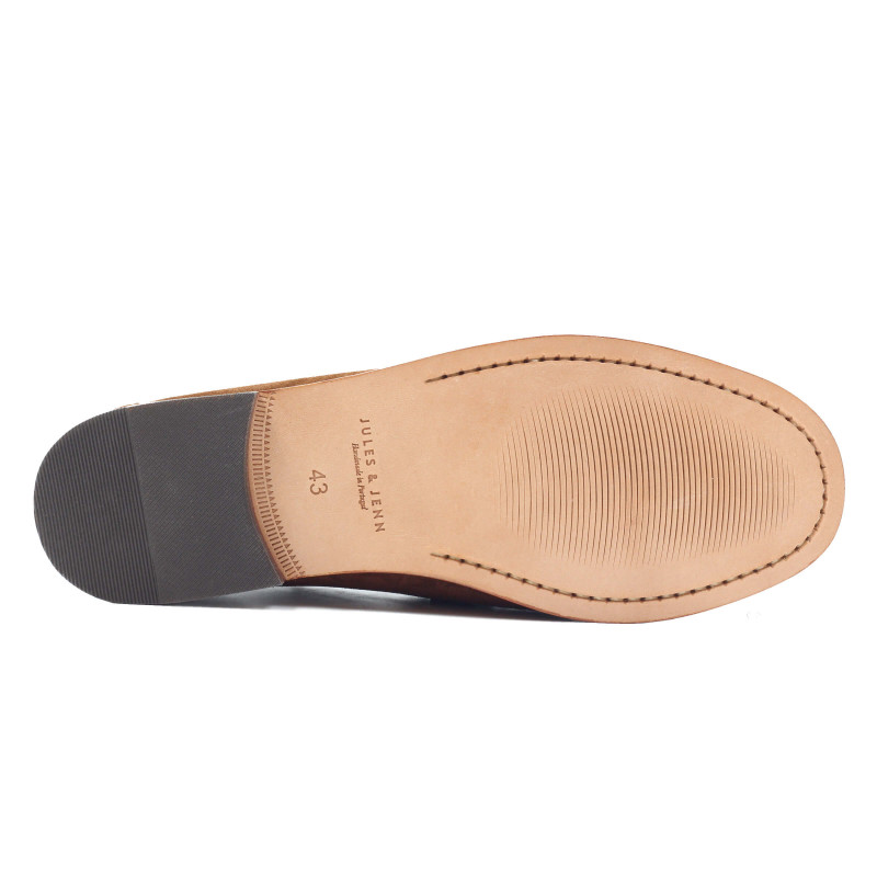 vue dessous mocassins urbains cuir daim cognac jules & jenn