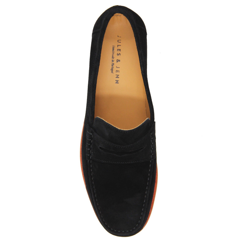vue dessus mocassins urbains cuir daim noir jules & jenn