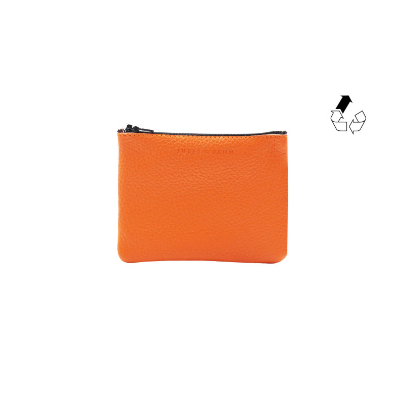 pochette cuir graine upcycle orange petit modele jules & jenn