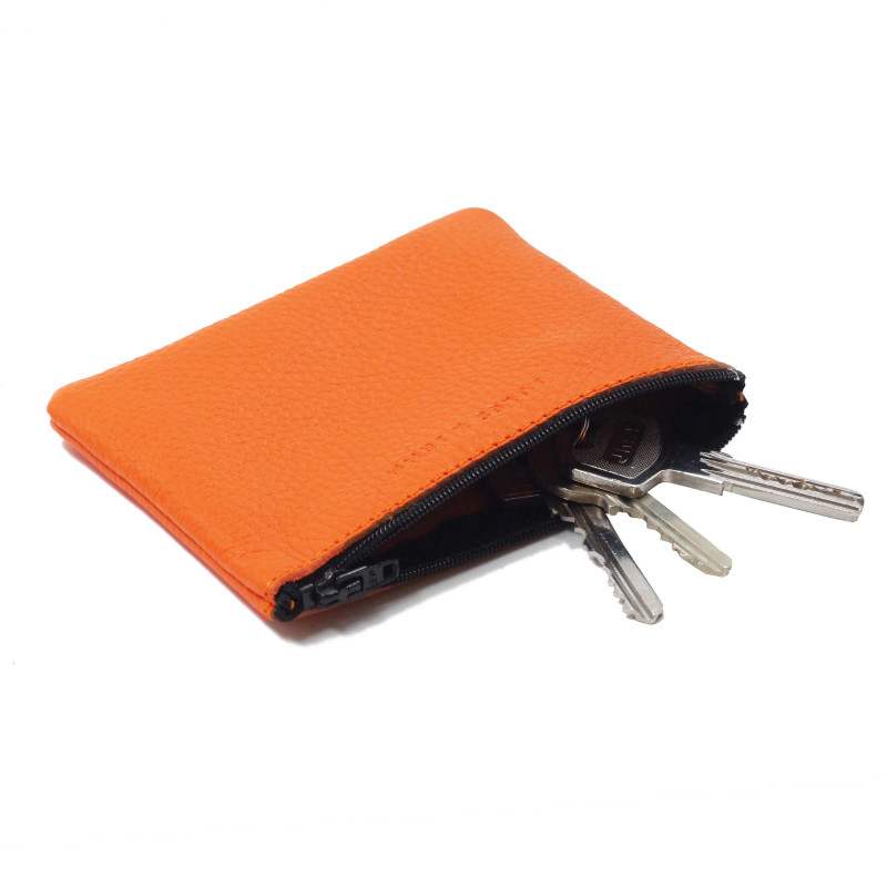 vue dessus pochette cuir graine upcycle orange petit modele jules & jenn