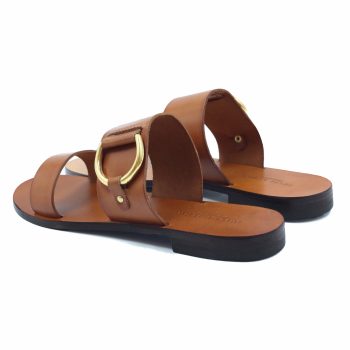 vue arriere sandales plates boucle cuir camel jules & jenn