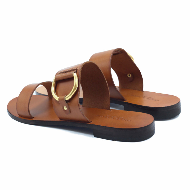 vue arriere sandales plates boucle cuir camel jules & jenn