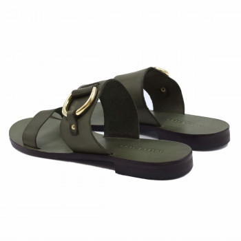 vue arriere sandales plates boucle cuir vert jules & jenn