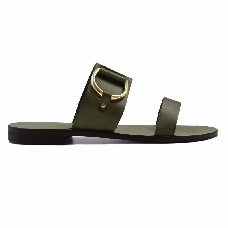 vue exterieur sandales plates boucle cuir vert jules & jenn