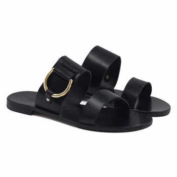 sandales plates boucle cuir noir jules & jenn