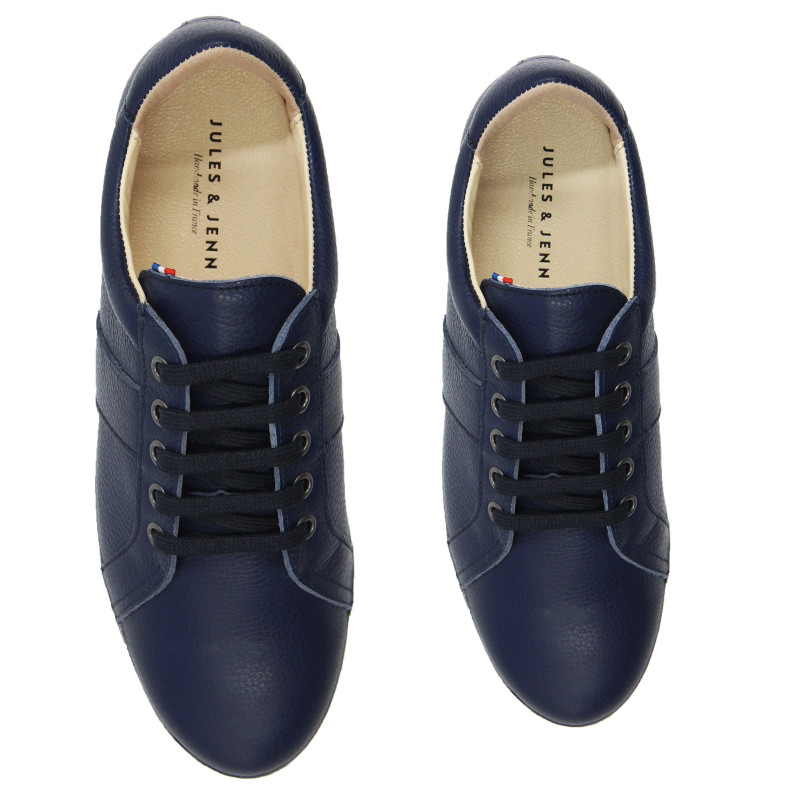 vue dessus baskets made in france cuir graine bleu jules & jenn